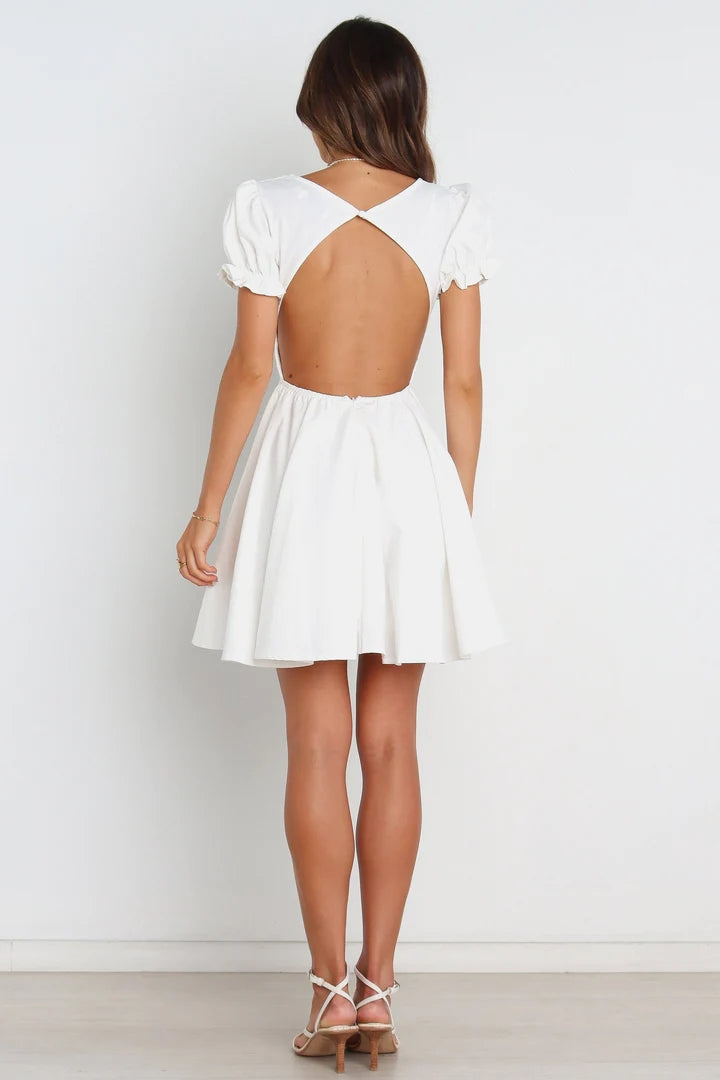 White Surplice Backless Mini Dress