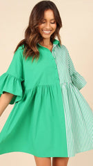Green Color Block Shirt Dress