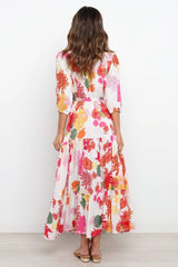 Rose Print Withdraw Midi Dress