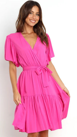 Hot Pink Wrap Mini Dress