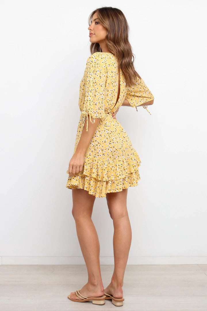 Yellow Daisy Floral Withdraw Mini Dress