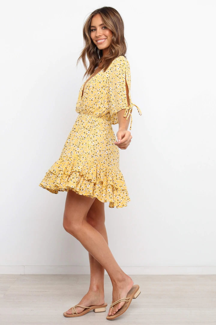 Yellow Daisy Floral Withdraw Mini Dress