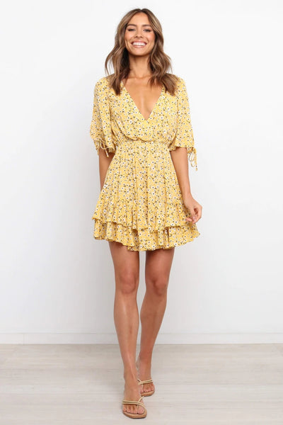 Yellow Daisy Floral Withdraw Mini Dress