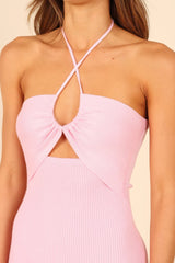 Baby Pink Cutout Bodycon Midi Dress