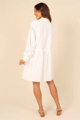 White Solid Button Down Shirt Dress
