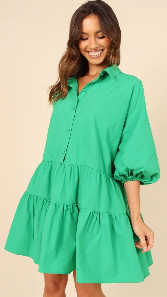 Green Solid Button Down Shirt Dress – Gabi Swimwear