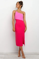 Hot Pink Color Block Slit Dress