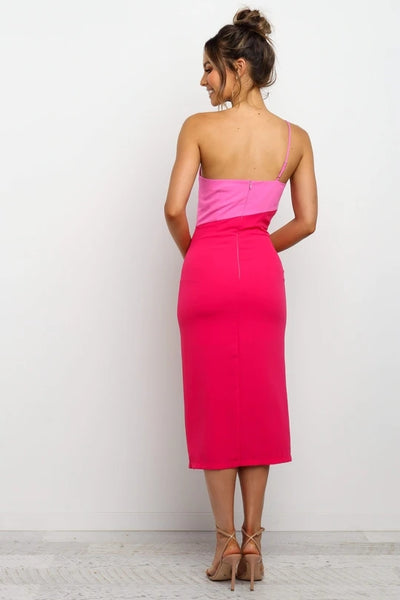 Hot Pink Color Block Slit Dress