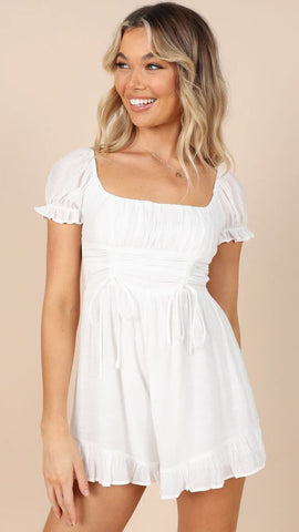 White Short Sleeves Romper