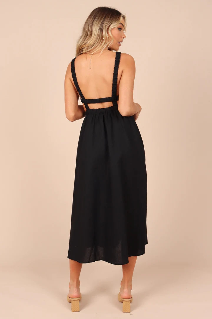 Black Cutout Backless Midi Dress