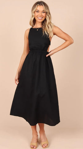 Black Cutout Backless Midi Dress