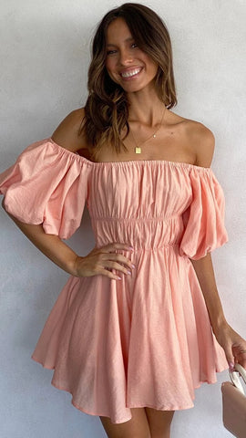 Coral Pink Off Shoulder Mini Dress